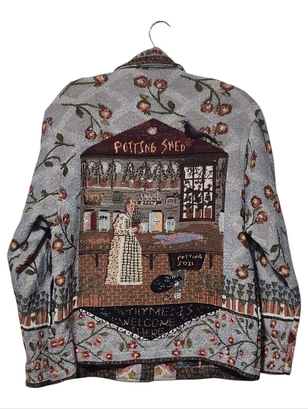 Vintage RARE Painted Pony Gardener's Potting Shed Tapestry Jacket XL